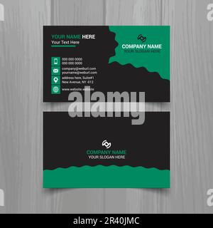 Horizontal Green and deep grey color business card vector template, simple clean layout design template Stock Vector