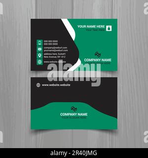 Horizontal Green and deep grey color business card vector template, simple clean layout design template Stock Vector