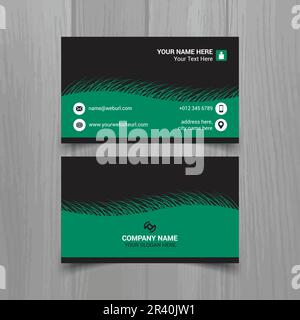 Horizontal Green and deep grey color business card vector template, simple clean layout design template Stock Vector