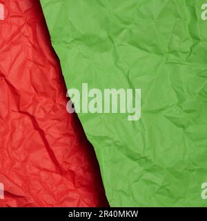 Crumpled red and green paper sheets, paper texture. Background for designers Stock Photo