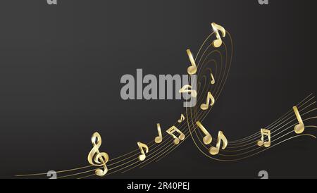 vector sheet music - gold musical notes melody on dark background Stock Vector