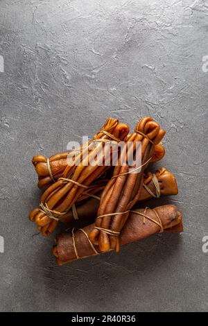 Pacific chilean australian edible dried seaweed COCHAYUYO on concrete gray background Stock Photo