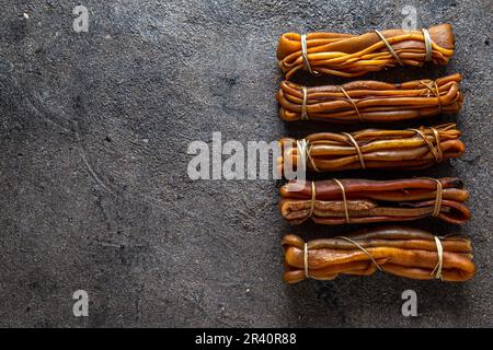 Pacific chilean australian edible dried seaweed COCHAYUYO on concrete gray background Stock Photo