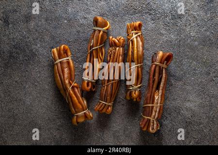 Pacific chilean australian edible dried seaweed COCHAYUYO on concrete gray background Stock Photo