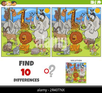 Differences game with cartoon animal characters group Stock Photo - Alamy