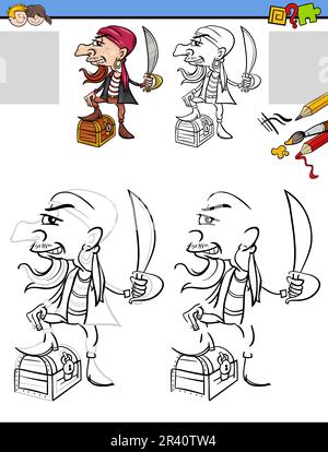 Drawing and coloring task with pirate character Stock Photo