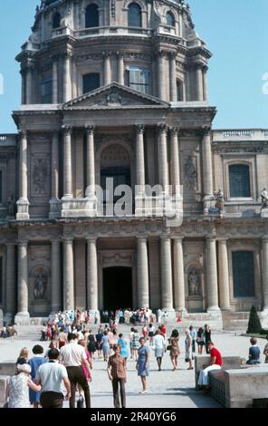 Paris, France- August 1972: View of crowd entering the Les Invalides  museum, vintage slide film Stock Photo