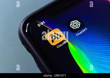 Claude AI and ChatGPT icons seen in an iPhone. Claude AI is a ChatGPT ...