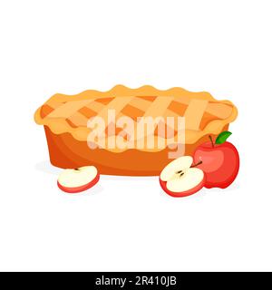 Traditional American apple pie. Sweet cake with apples. Charlotte. Vector illustration. Stock Vector