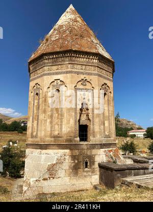 Halime Hatun Vault is a Seljuk mausoleum located in the Gevas district of Turkey. Stock Photo