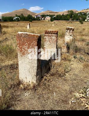 Halime Hatun Vault is a Seljuk mausoleum located in the Gevas district of Turkey. Stock Photo