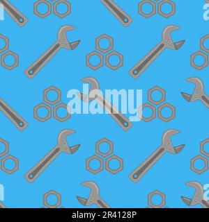 Vector adjustable wrench glyph icon, tool and repair, monkey wrench sign. Seamless pattern. Stock Vector