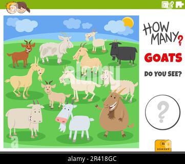 Counting cartoon goats animals educational game Stock Photo