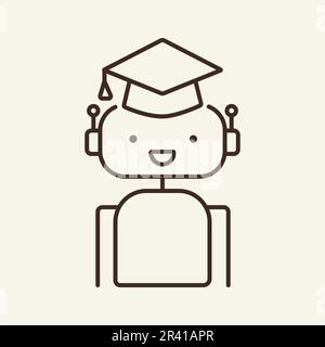 Learning robot thin line icon Stock Vector