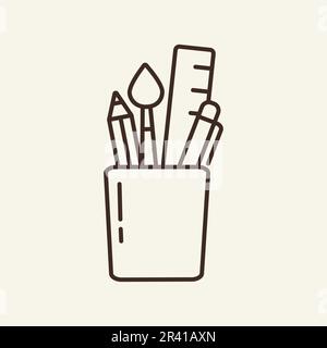 Pencil box contour. Education concept. Drawing, writing. Vector Stock Vector