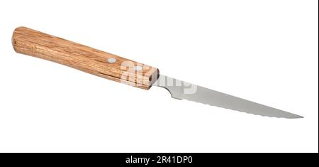 Table knife with a wooden handle on a white isolated background Stock Photo