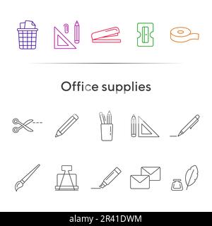Office supplies icon set Stock Vector