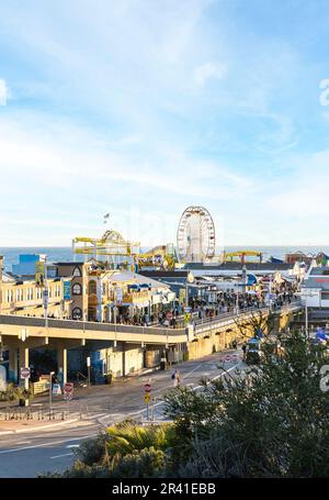 Santa Monica, California, United States - March 13 2022:  Crowded Santa Monica pier in Los Angeles Stock Photo