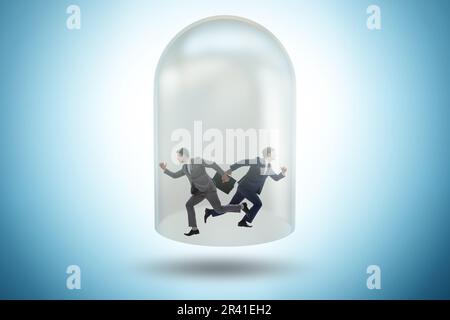 Businessman trapped in transparent glass Stock Photo