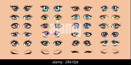 Set of Female Eyes of Different Colors in the Style of Manga. Stock Vector  - Illustration of design, cartoon: 273805147