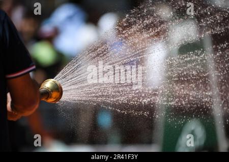 Paris, France. 25th May, 2023. Illustration of watering during Roland-Garros 2023, Grand Slam tennis tournament, Previews on May 25, 2023 at Roland-Garros stadium in Paris, France - Photo Matthieu Mirville/DPPI Credit: DPPI Media/Alamy Live News Stock Photo