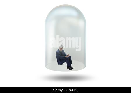 Businessman trapped in transparent glass Stock Photo