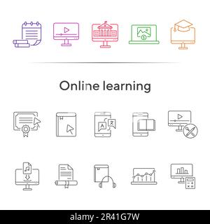 Online learning line icon set Stock Vector