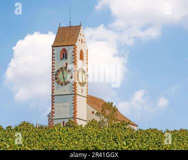 Mountain Church St. Moritz Hallau, Canton Schaffhausen, Switzerland Stock Photo