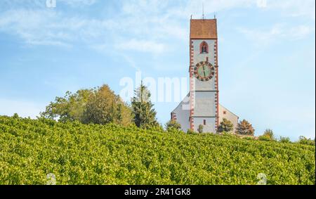 Mountain Church St. Moritz Hallau, Canton Schaffhausen, Switzerland Stock Photo