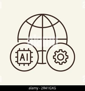 Global AI thin line icon Stock Vector