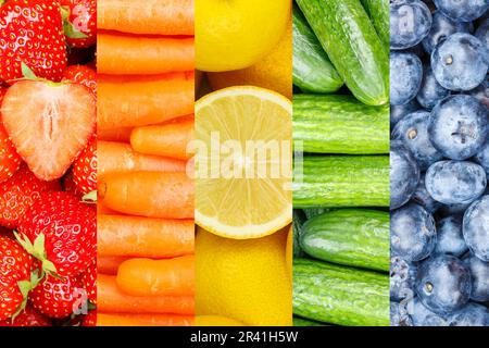 Fruit and vegetables background fresh fruit berries fruit as collage Stock Photo