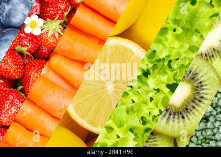 Fruit and vegetables background fresh fruit berries fruit as collage Stock Photo