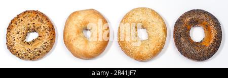 Different bagels sandwich for breakfast bagel from above isolated on white background in Stuttgart, Germany Stock Photo
