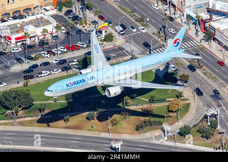 Korean Air Boeing 777-300(ER) aircraft Los Angeles airport in USA aerial photo Stock Photo