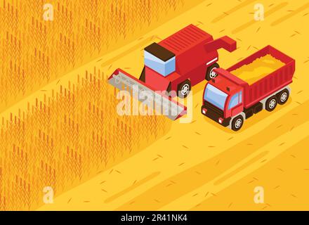 Bread production background with wheat fields symbols isometric vector illustration Stock Vector
