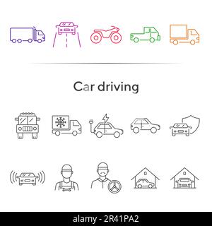 Car driving line icon set Stock Vector