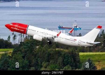 Norwegian Boeing 737-800 aircraft Bergen airport in Norway Stock Photo