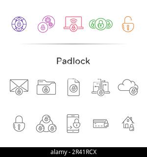 Padlock line icons Stock Vector