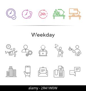 Weekday line icon set Stock Vector