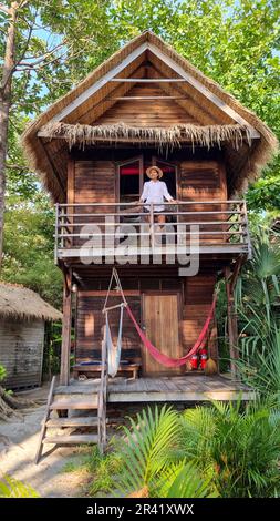 Bamboo hut bungalows on the beach in Thailand Stock Photo