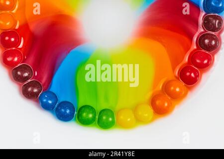 Tie die smile of rainbow skittles Stock Photo