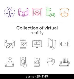 Collection of virtual reality line icons Stock Vector