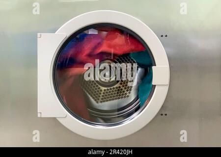 Sel-service dryer working. Laundry Stock Photo