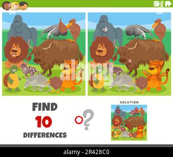 Differences game with cartoon animal characters group Stock Photo - Alamy
