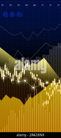 Movement of asset price. Market of cryptocurrency / stocks / commodity. Charts and graphs on blue background Stock Photo