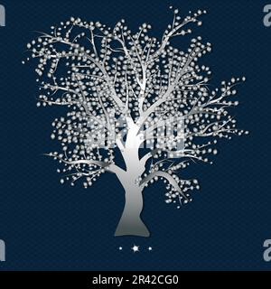 Tree in silver gradient. Tree Of Life design. Silver leaves and branches. Printable wall art. minimalistic wall art design Stock Vector