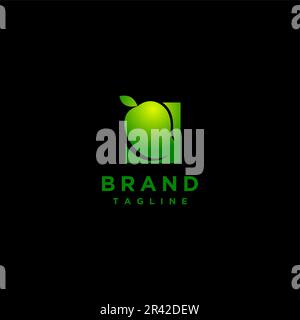Simple Fresh Green Mango Logo Design. Fresh green mango fruit minimalist logo design in square box. Stock Vector