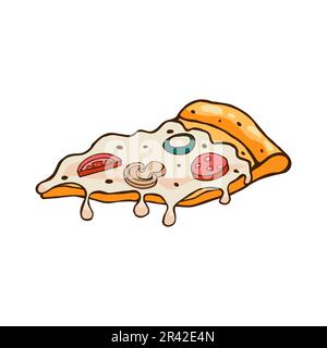 Pizza slice with cheese, salami and mushrooms. Vector illustration for food design concept Stock Vector