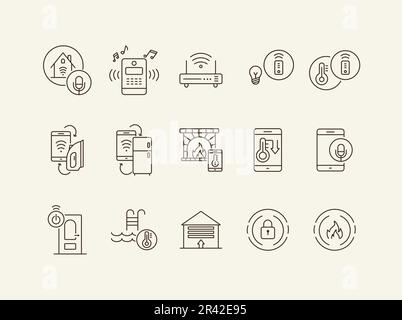 Smart House and Technology vector icon set. Thin line contours Stock Vector
