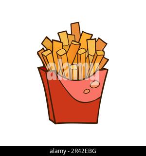 French fries in a red box. Fast food. Vector illustration. Stock Vector